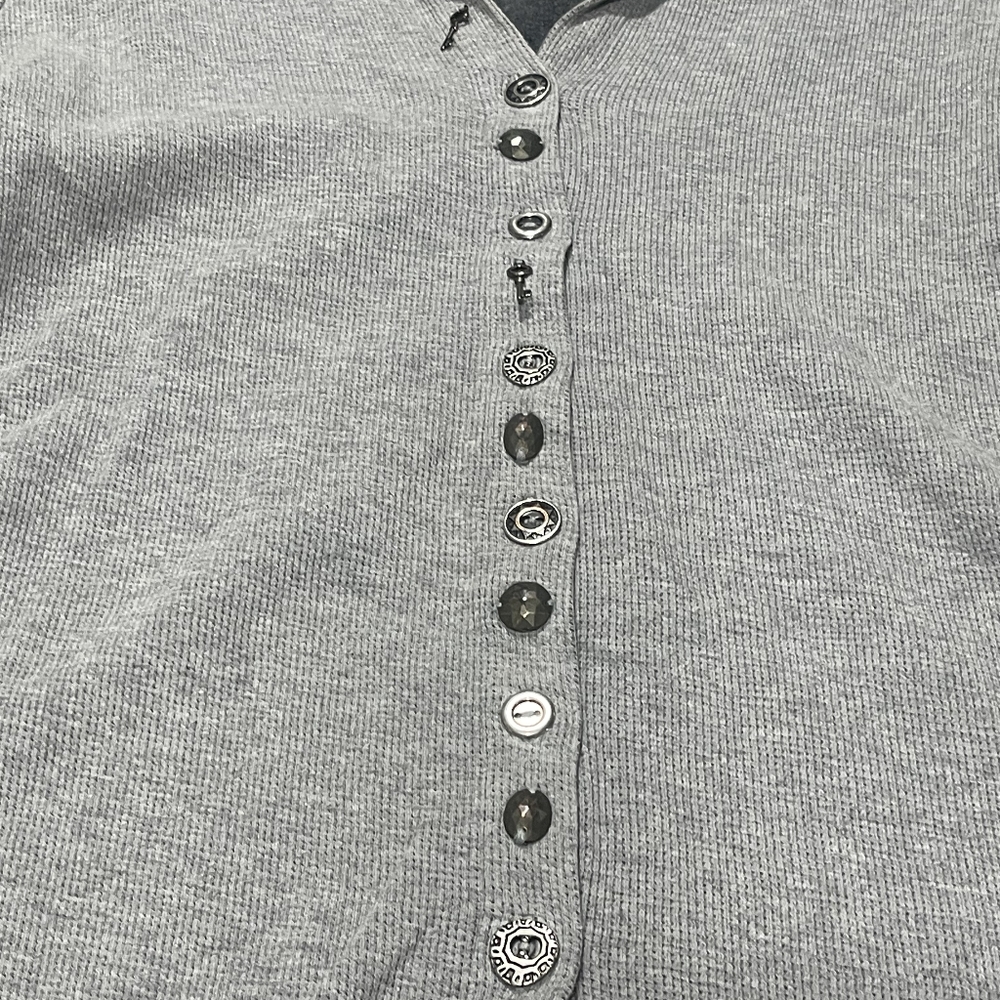 Neon Buddha Women's Grey Waffle Thermal Standard Stepping Out Button Down Shirt‎ - Picture 4 of 5